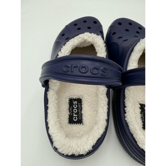 Men's size 9 Women's 11 White Fleece lined Crocs™ Navy Blue Dual Comfort unisex - Picture 3 of 6